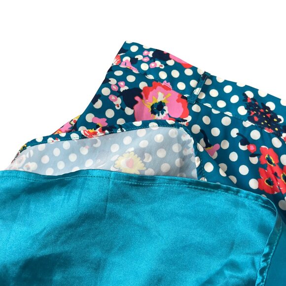 Modcloth skirt women's M tael blue white polka dot floral A line back zip - Picture 6 of 7